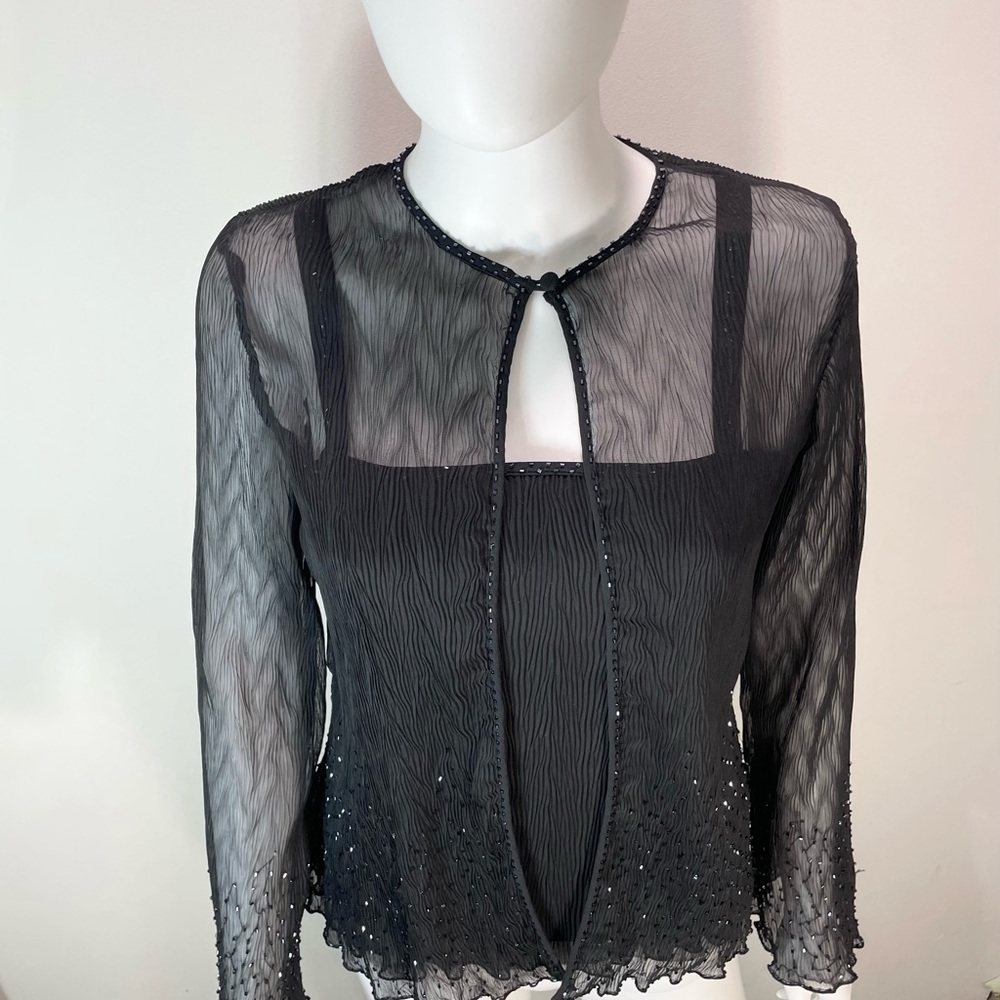 Sandra Darren Two‎ Pice Cardigan Sheer Beaded Set Size 10